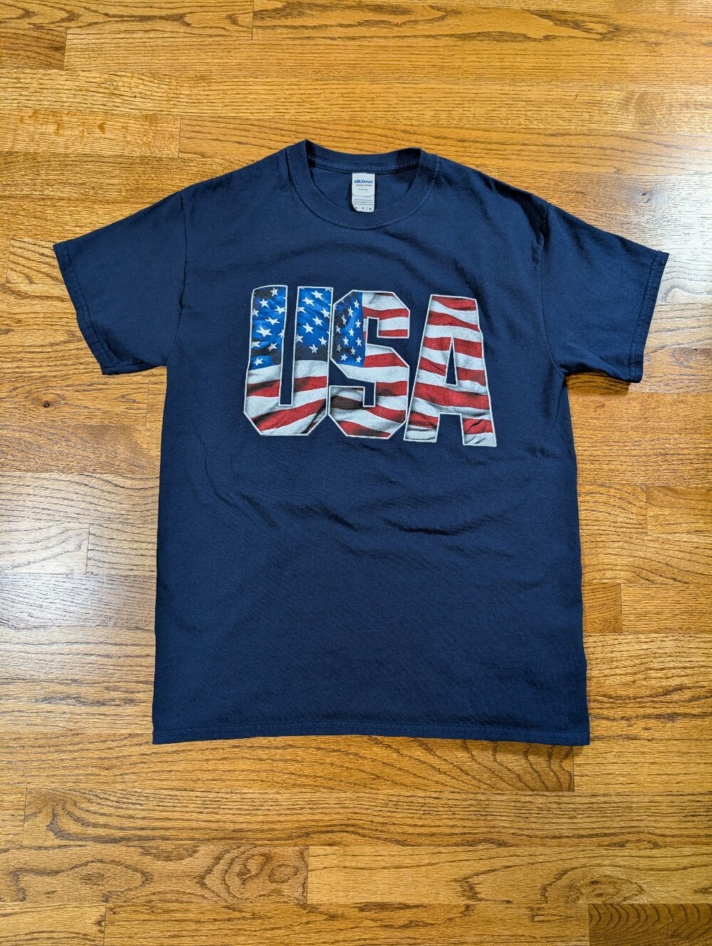 Gildan USA American Flag Patriotic Graphic T-Shirt Navy Blue Unisex Men’s Medium